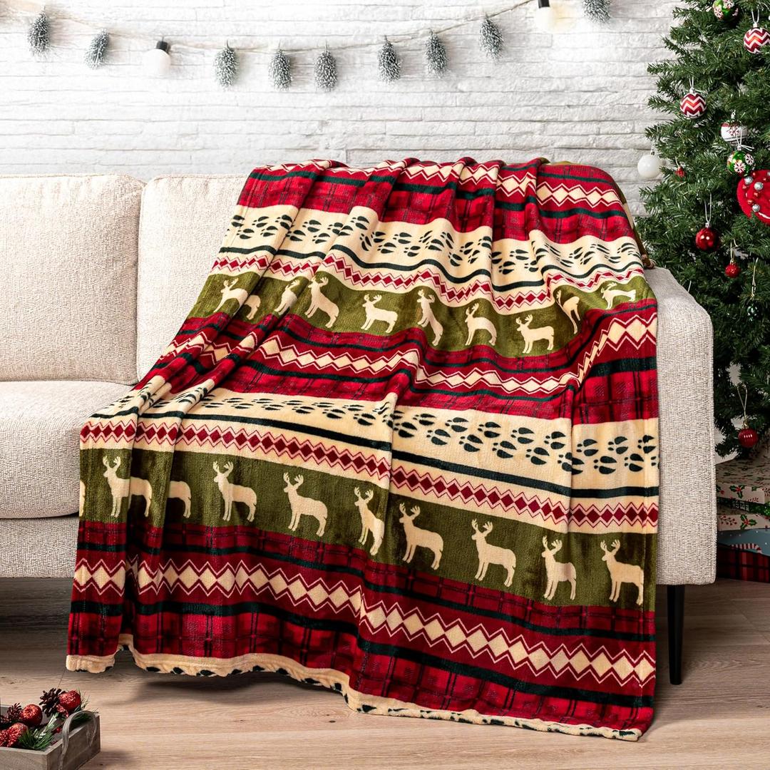 Pavilia Soft, Plush, Warm Winter Cabin Throw - Twin 60x80, Red Christmas Holiday Fleece Blanket