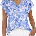 GRACE KARIN 2026 Boho Tops for Women Dressy Casual,Ruffle Sleeve Chiffon Blouses Floral Shirts,V Neck Summer Fashion Clothes, L