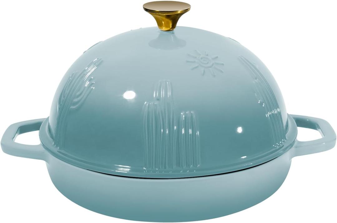 Flavehc Cast Iron Bread Oven With Cloche Lid for Baking - Blue Enameled Dutch Oven With Dome Lid for Sourdough - 5 qt (9.8 Inches)