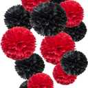 Paper Flower Tissue Pom Poms Party Supplies (Black,red,12pc)