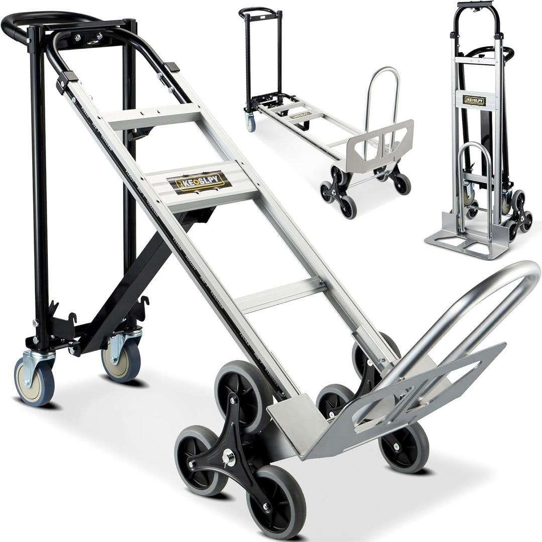 3 in 1 Industrial Convertible Hand Truck, 1000 LBS Capacity Heavy Duty Platform Cart, Utility Aluminum Collapsible Moving Dolly with Stair Climbing Wheels, 3 Positions for Transport, 52" High