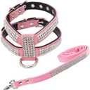 Fashion Puppy Harness with Diamantes and Lead Cute Girls Bling Dog Harness with Bling Leashes for Small Dogs (Pink)