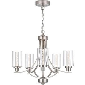 MELUCEE LED Chandeliers for Dining Room 5 Lights Dining Room Light Fixture Brushed Nickel Kitchen Chandeliers Over Table Led Pendant Light with Clear Glass Shade, Built-in LED Chips, 5CCT Adjustable