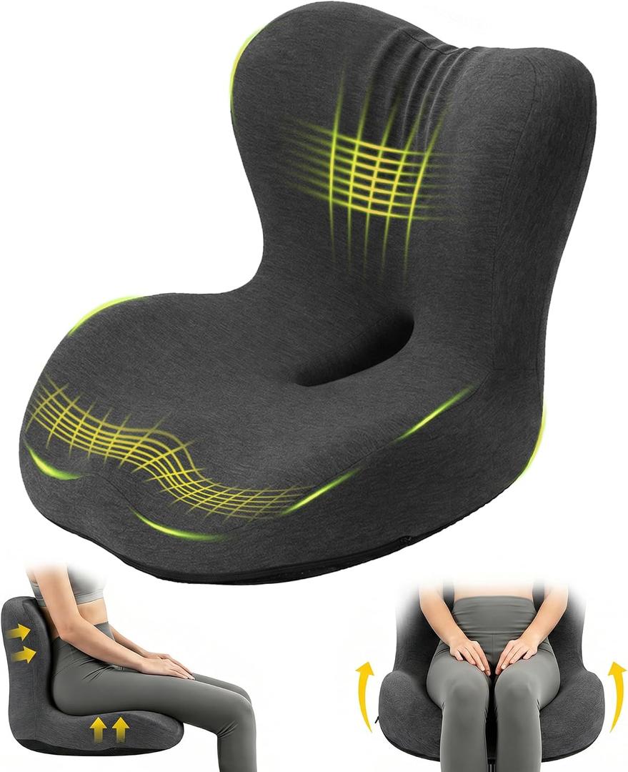 Urban Deco Memory Foam Seat Cushion for Office Chair - Sciatica Pain Relief Coccyx Cushion for Tailbone Pain - Orthopedic Gel Seat Cushion for Car & Desk - Non-Slip Bottom with Breathable Cover, Black