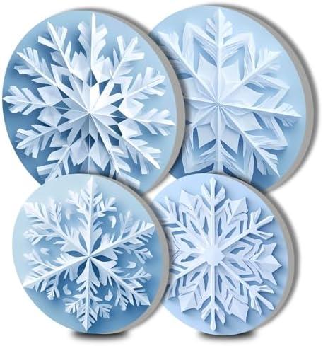 Aihonmin Electric Stove Burner Covers,Set of 4 Round Stove Burner Covers,8 &10 Inch,Gas Stove Burner Covers,Metal Stove Burner Cover,Modern Cooktop Decorative-White Christmas Snowflakes Theme