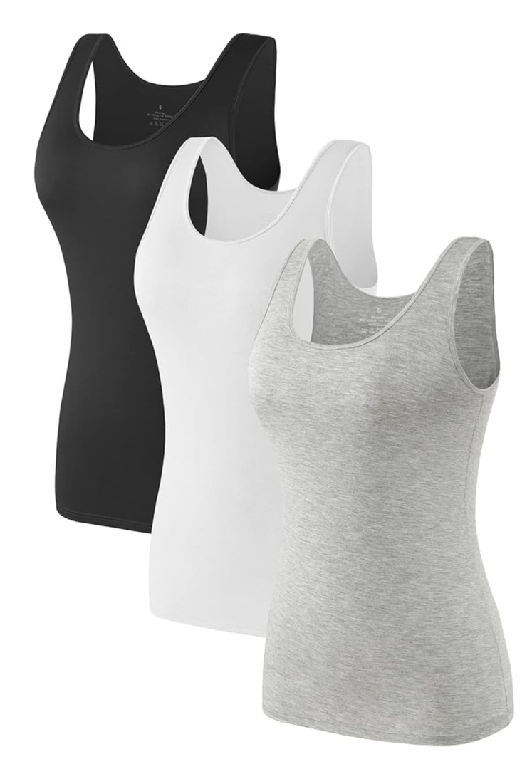 Air Curvey 3 Pack Tank Top for Women Basic Undershirt Tanks Sleeveless Casual Shirts Soft Seamless Layering Tops M