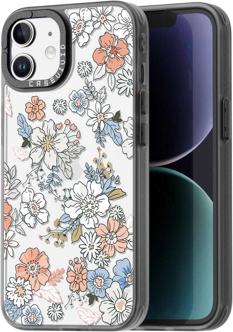 Compatible for iPhone 11 Case Cute Aesthetic - Durable Fashion Funny Phone Case - Girly Lovely Flower Pattern Print Cover Design for Woman Girl 6.1 inches Black