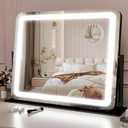 ROLOVE 22x17 Inch Lighted Vanity Mirror with Dimmable LED Lights - 3 Color Modes, Smart Touch Control & 360 Rotating Base - Desk Makeup Mirror (Black)