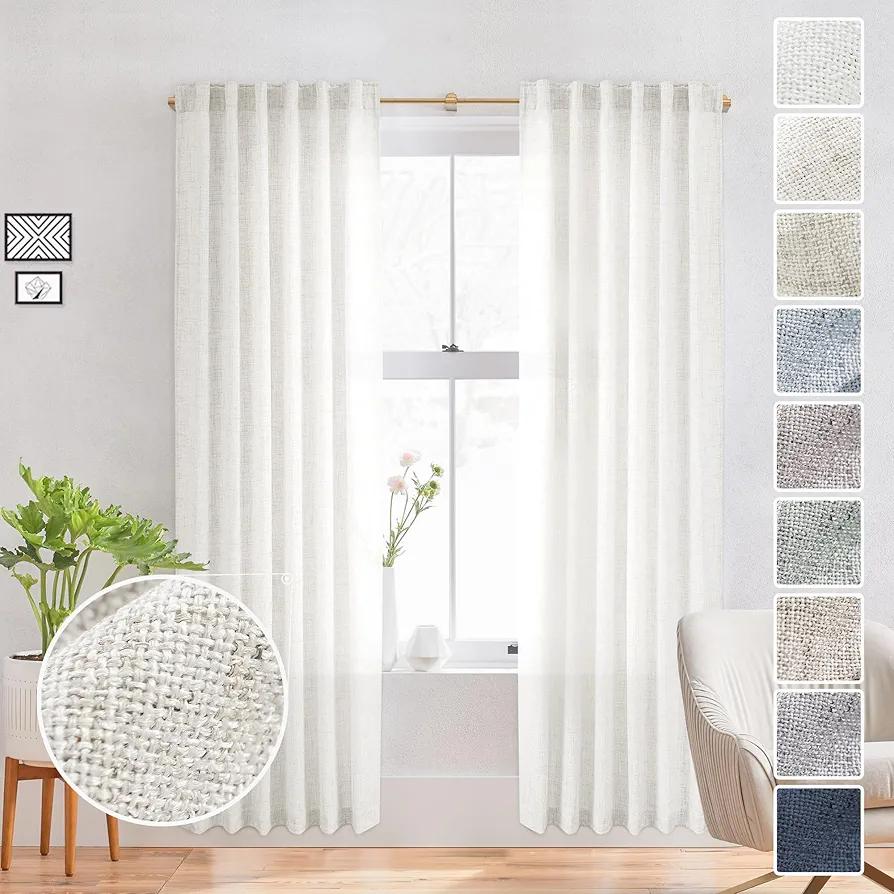 Ivory Linen Blend Curtains 72 Inch Long for Living Room 2 Panels Set Back Tab Semi Sheer Light Reducing Neutral Modern Farmhouse Window Curtain Drapes for Laundry Dining Room 50x72 in Length