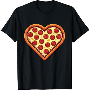 Pizza Heart Cute Valentines Day Funny Heart Shaped Pizza T-Shirt, L