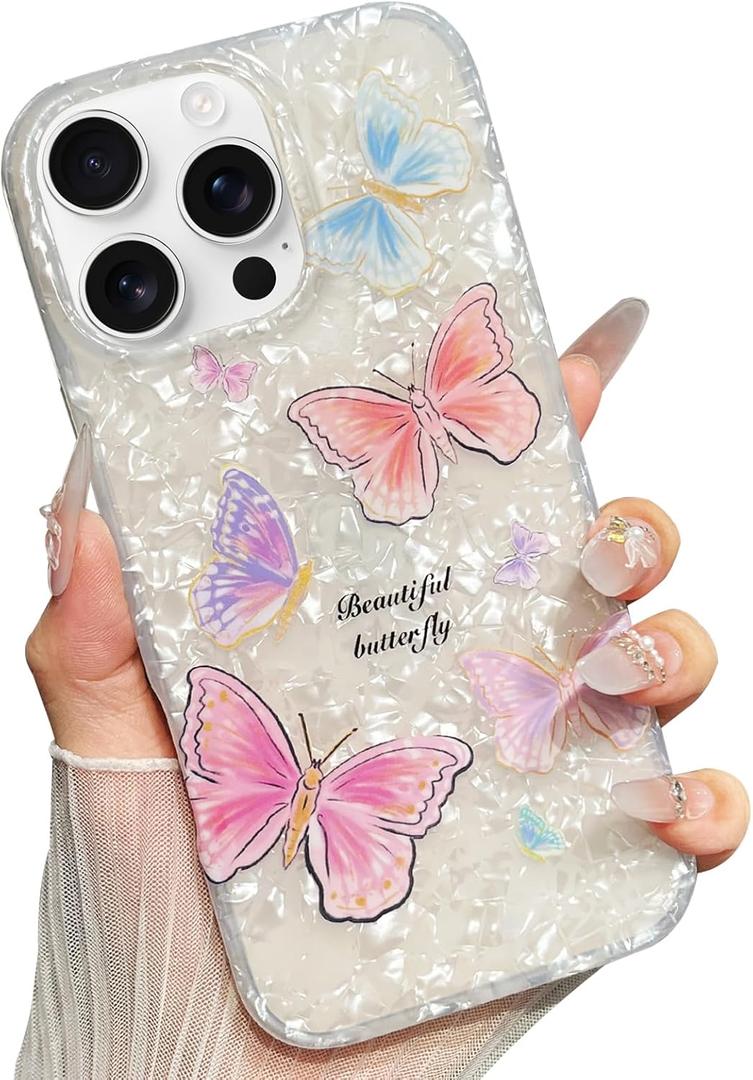 Jmltech for iPhone 16 Pro Max Case Girly Sparkle Luxury Floral Women Shockproof Butterfly Aesthetic Flexible Silicone Phone Cases for iPhone 16 Pro Max Butterfly