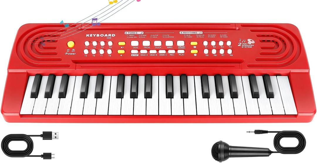 Kids Toddler Toy Piano Keyboard - 37 Key Pianos for Kid Music Toys Instruments with Microphone | Explore Creativity, Perfect Birthday for 3-8 Year Old (Red)