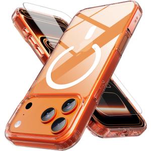 Magnetic for iPhone 17 Pro Max Case with 1 Screen Protector [Mil-Grade Drop Protection] [Compatible with Magsafe] Shockproof Slim Transparent Protective Phone Case, Clear Pink