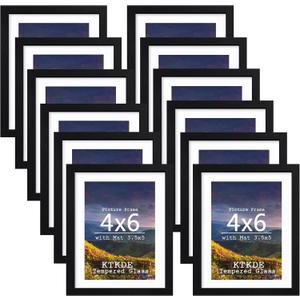KTKDE 4x6 Picture frame Set of 12,black Woodgrain Photo Frame 3.5x5mat or 4x6 Without Mat, Tempered Glass,4 by 6 small picture frames for Wall or Tabletop Family Friends Wedding Home Decor best gift