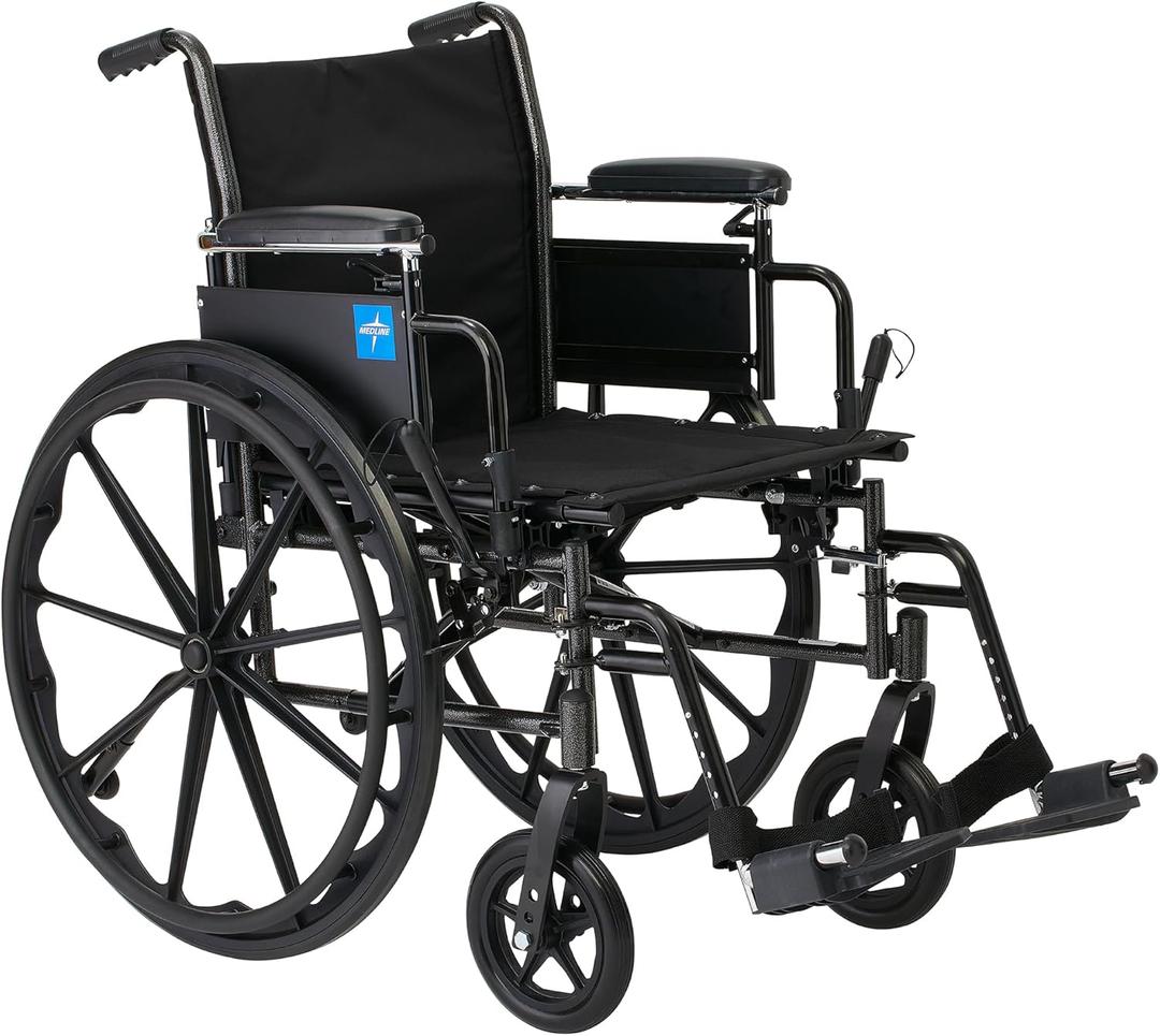 Medline 20 K3 Height Adjustable Wheelchair with Swing-Back Desk-Length Arms & Swing-Away Footrests, 300 lbs. Capacity Transport Aid, Adults & Seniors (20"x16" Seat)
