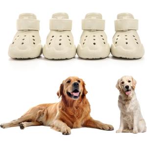 Dog Shoes, Dog Sandals for Hot Pavement, Non-Slip Waterproof Dog Booties for Winter Snowy Day and Summer, Adjustable Straps Easy-Clean Beach Outdoor Pet Boots Rugged Sole-4Pcs Beige (Size 6:2.56''x1.97'')(L*W))