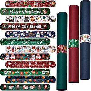 Lewtemi 24 Pcs Christmas Wrapping Paper Roll Holder Clips, 8.7 x 1.2 in Holiday Gift Wrap Gadgets Flip Paper Holder Slap Bands Metal Clamps Strips 12 Designs for Xmas Poster Storage Organize(Cute)