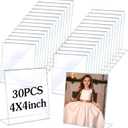 30 Pcs Acrylic Photo Frames 4 x 4 Inch Clear Picture Frames Slant Back Plastic Booth L Shaped Photo Stand Horizontal Small Sign Holder Name Display Stand with Insert for Home Office