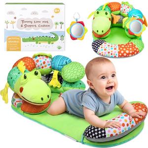 Lilian&Gema 2-in-1 Tummy Time Mat and Support Pillow for Newborns and Infants, Adorable Crocodile Design with Detachable Tummy Time Pillow, Tummy Time Mat