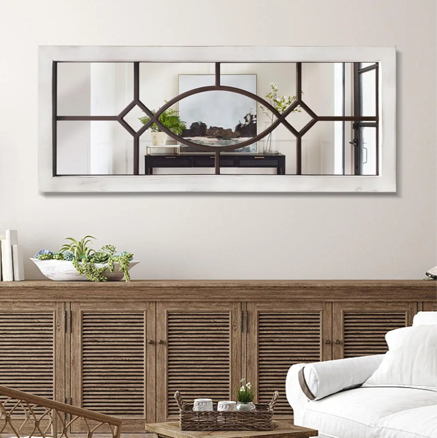 TopCity Farmhouse Mirror for Wall Decor 43.3" x 17.7" Large Rustic Mirror Wooden Decorative Wall Mirror for Living Room, Bedroom, Entryway