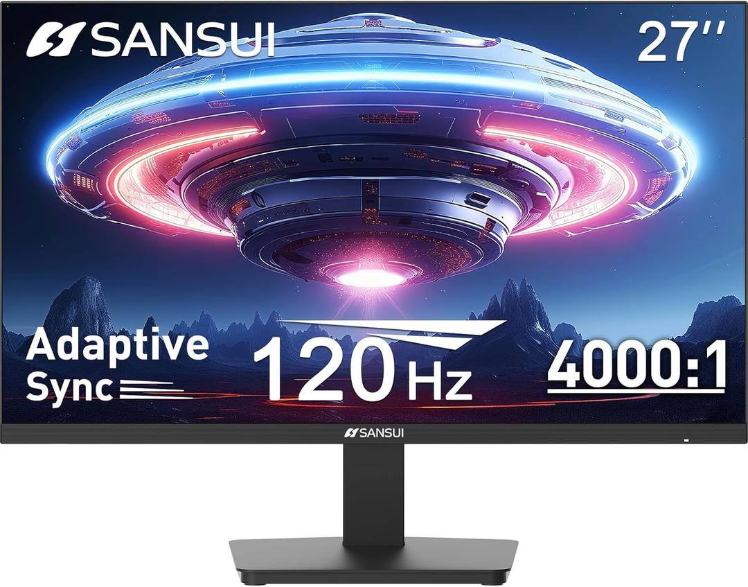SANSUI 27 Inch Computer Monitor 120Hz, FHD 1080P Flat Monitor, HDMI DP Ports FreeSync, HDR, 110% sRGB, Tilt Adjustable Frameless VESA Compatible for Office and Home (ES-27F2, HDMI Cable Included)