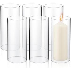 Yaomiao 6 Pcs Hurricane Glass Candle Holders Sleeve Open Ended Glass Bottomless Candle Cover Cylinder Hurricane Clear Chimney Shade Tube Cover for Baby Shower Wedding Party(3 x 6 Inch)