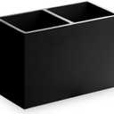 BINO | Multi-Purpose 2 Compartment Organizer - Elegant Makeup Brush & Toothbrush Holder for Bathroom and Vanity | Marble Stylish Accessories for Organization (Matte Black)