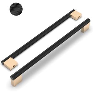 10 Pack 12.5"(320mm) Knurled Cabinet Pull Matte Black and Gold Cabinet Handles Kitchen Cabinet Drawer Pulls Cupboard Hardware for Cabinets (12.6" Hole Center)