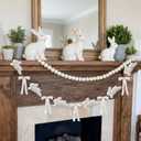 8.2ft White Flocked Easter Bunny Garland with Large Satin Bows, Handmade Rustic Farmhouse Spring Hanging Banner for Mantel, Fireplace, Wall Home Office Easter Party Decor