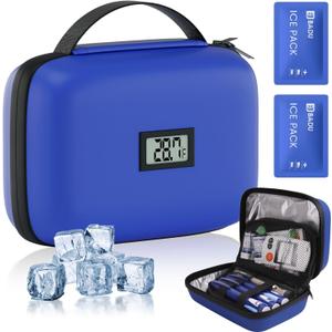Insulin Cooler Travel Case with Temperature Display, TSA Approved Diabetic Cooling Bag for Insulin Pens and Supplies, Refrigerated Medicine Organizer with 2 Ice Packs (Blue)