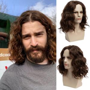 Short Wavy Brown Wig for Men Middle Part Short Culry Synthetic Fiber Wig for Male