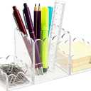 YAGELI Clear Acrylic Desk Organizer Set of 3, Magnetic Modular Pen Holder with Sticky Notes & Paperclip Tray, Aesthetic Desk Accessories for Home Office & Minimalist Decor