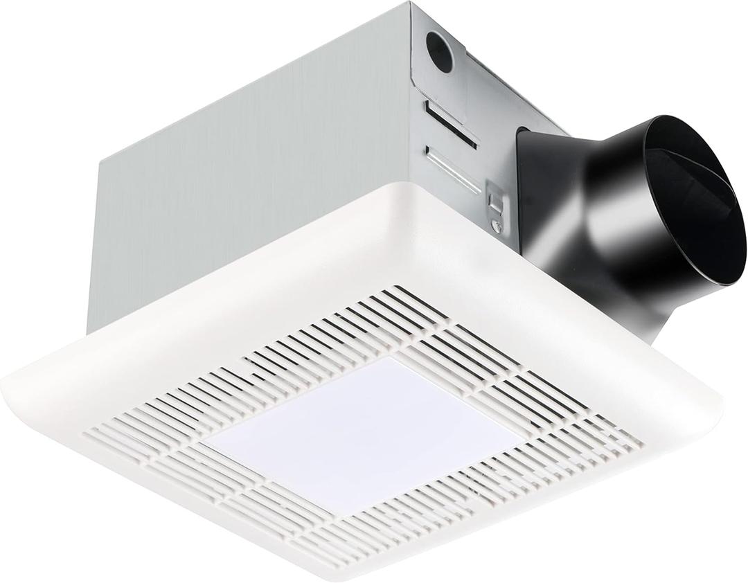 Tech Drive Bathroom Fan with Light 110 CFM, 1.2Sone No Attic access Needed Installation,Very Quiet Bath Ventilation and Exhaust Fan with LED Light 4000K 800LM, 4inch Duct,White Plastic Grille