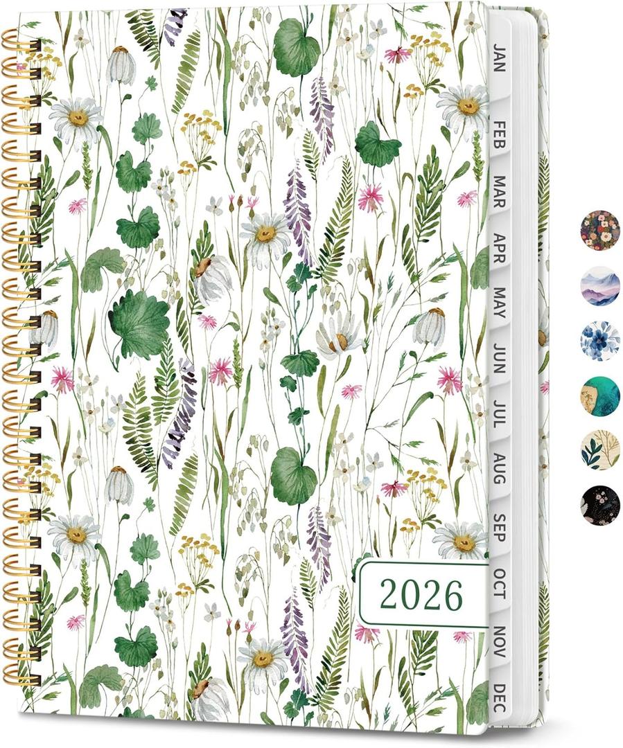 2026 Planner, Weekly and Monthly Planner for Women, January 2026 - December 2026, Hardcover 2026 Calendar Planner Book with Tabs, Inner Pocket, Spiral Bound, Perfect for Office Home School Supplies - A5 (6.3" x 8.5"), Spring Flowers