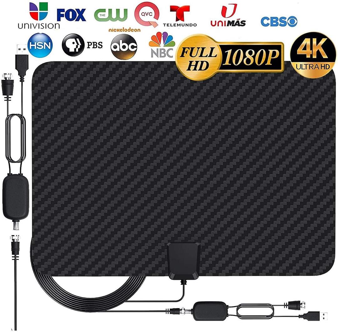 TV Antenna,[2020 Updated] Indoor TV Antenna/TV Aerial for Digital Freeview 4K 1080P HD VHF UHF for Local Channels 90-150 Miles Range with Signal Amplifier Support All TVs - 18FT Coax Cable