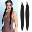 26 Inch Ponytail Extension 2 Pack, Wrap Around Braid Ponytail with Elastic Tie, Long Yaki Straight Sleek Hair Extensions for Women(Black)
