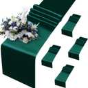 MILVOWOC 5 Pack Forest Green Satin Table Runners, 12 x 108 Inch Bright Satin Silk Table Runner Smooth Fabric Decorative Table Runner for Wedding Banquet Party Birthday Graduation