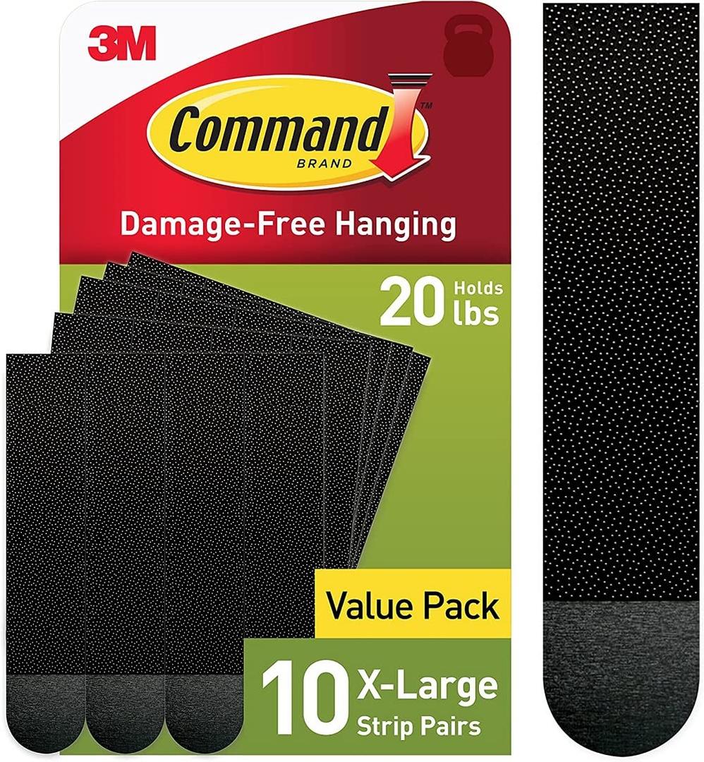 Command 20 lb XL 10 Pairs Heavyweight Picture Hanging Strips (20 Strips), Damage-Free Hangers for Picture Frames, No Tools Required, Ideal for Home Room Wall Decor, Black Adhesive