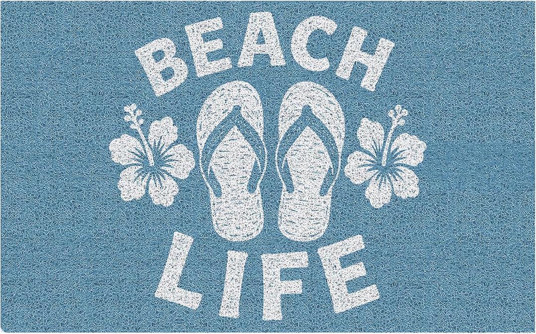 Beach Life Door Mat, Retro Blue Coastal Beach Doormat Bathmat for Home Bathroom Indoor Outdoor Entrance Porch, Nautical Ocean Welcome Mats for Front Door Entryway, 17x30 Inches