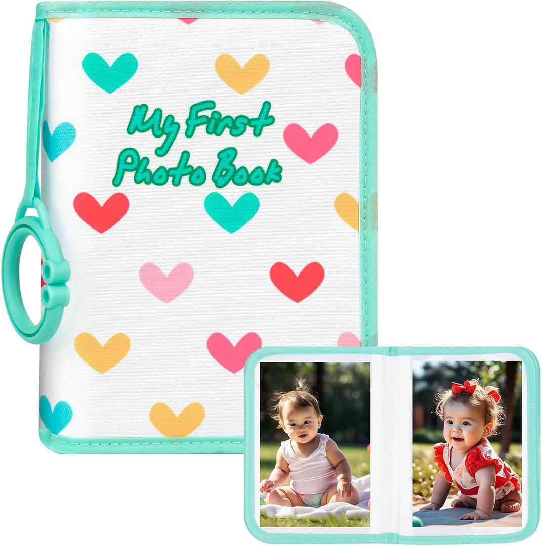 Baby Photo Book Holds 21 4x6 Photos, My First Photo Book for Baby or Toddlers, Baby Photo Album Soft Cloth Family Book, Cute Book Gift for Babies Shower Newborns Family Photos ("love" Green)