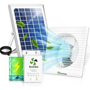 Solar Powered Fan with Battery and Adjustable Thermostat, 6 Solar Fan for Chicken Coop with 12W Bifacial Solar Panel, Outdoor Greenhouse Exhaust Fan with Anti-backflow Valve