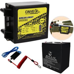 Trailer Brakes Break-Away Kit, Side Load Break-Away Controller System with Switch and LED Indicator, Built-in 12V 5AH Battery, Suitable for Trailer Caravans