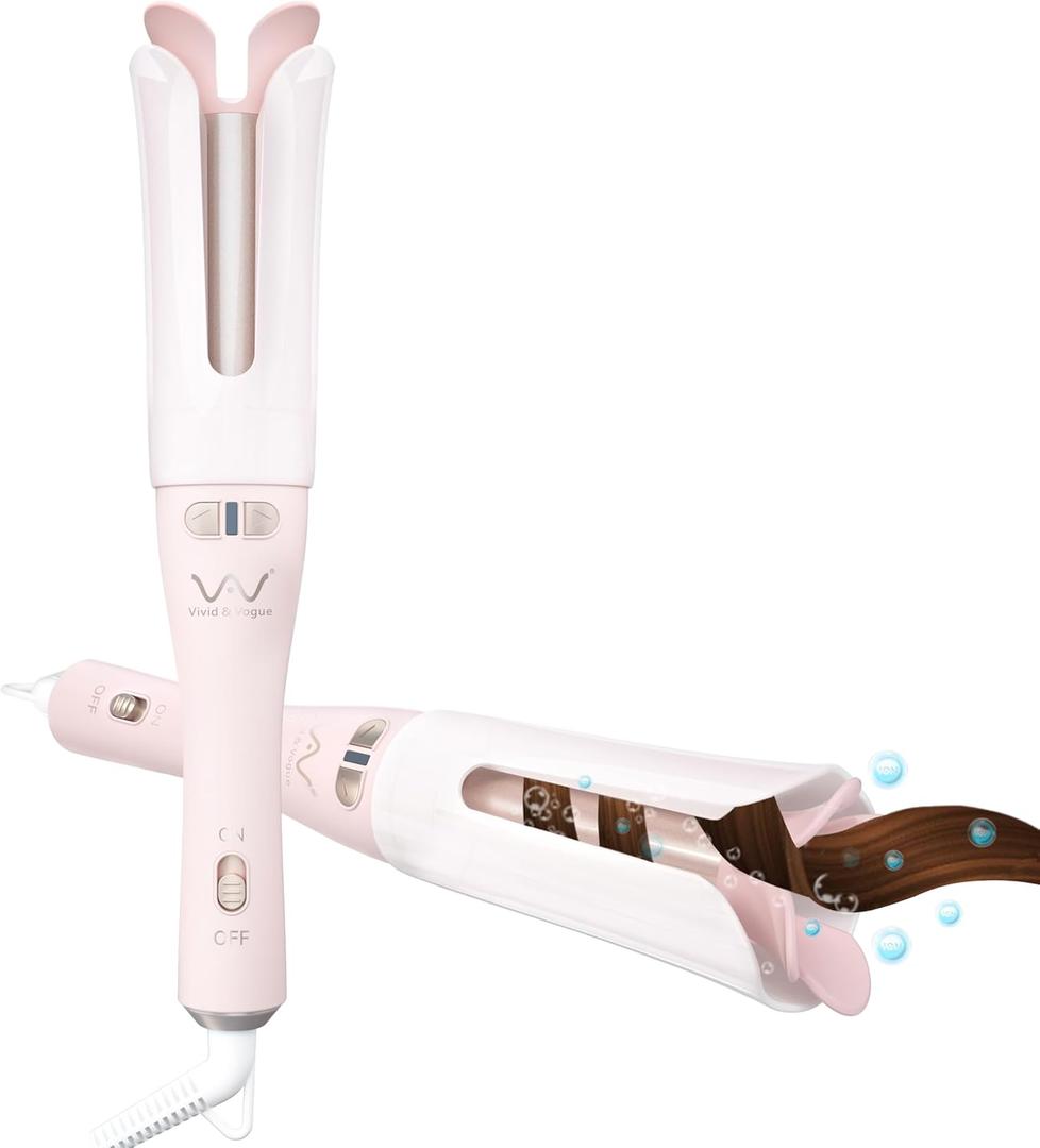VAV Automatic Rotating Curling Iron for Medium to Long Hair - 1.25 Inch Curler Wand Creates Versatile Curls & Waves,Easy Use for Beginners (Rose Gold)