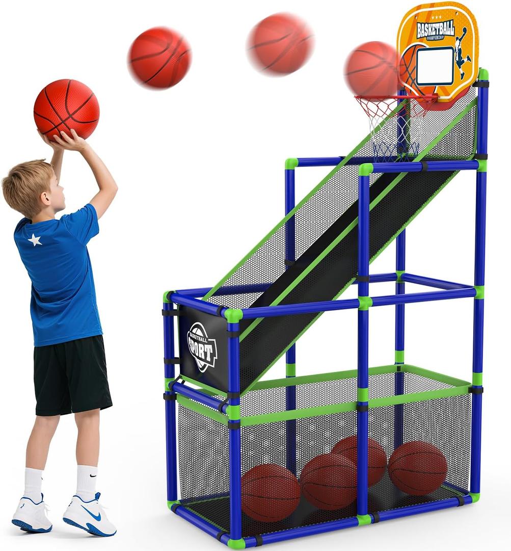 EagleStone Arcade Basketball Hoop Game Indoor, Ajustable Height Indoor Basketball Hoop with 4 Balls Storage Design for Kids,Perfect Sports Outdoor Play Toys for Kids Age 3 to 8 Years