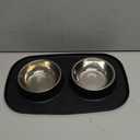 GORILLA GRIP Feeding Mat Set, Patent Pending 100% Waterproof BPA Free Silicone, Stainless Steel Cat and Dog Bowls, Slip Resistant, 1 Black mat/tray with 2 stainless steel bowls