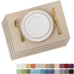 Home Brilliant Placemats Set of 4 Heat Resistant Dining Table Place Mats Plate Mat Cloth Placemats Spring Kitchen Table Mats Indoor Outdoor Dinner, Light Linen