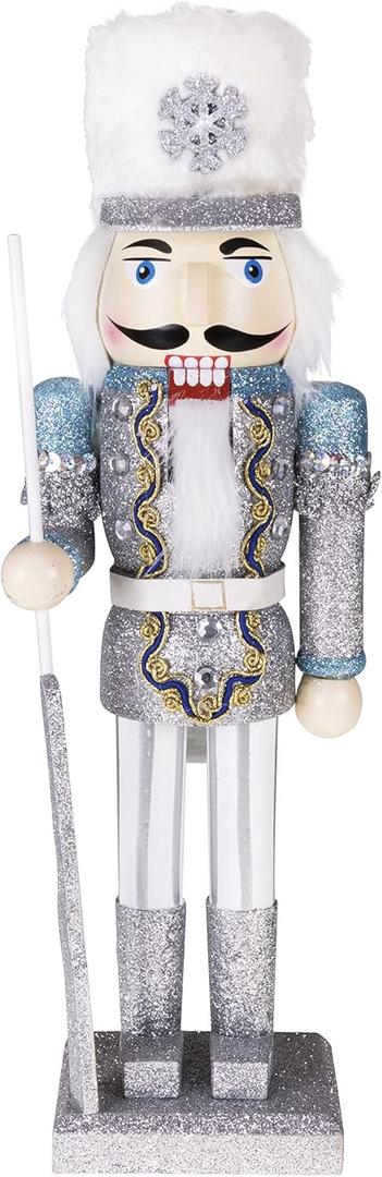 Merry Christmas Co. 14 Inch Traditional Wooden Nutcracker, Festive Holiday Tabletop Dcor, Snow King