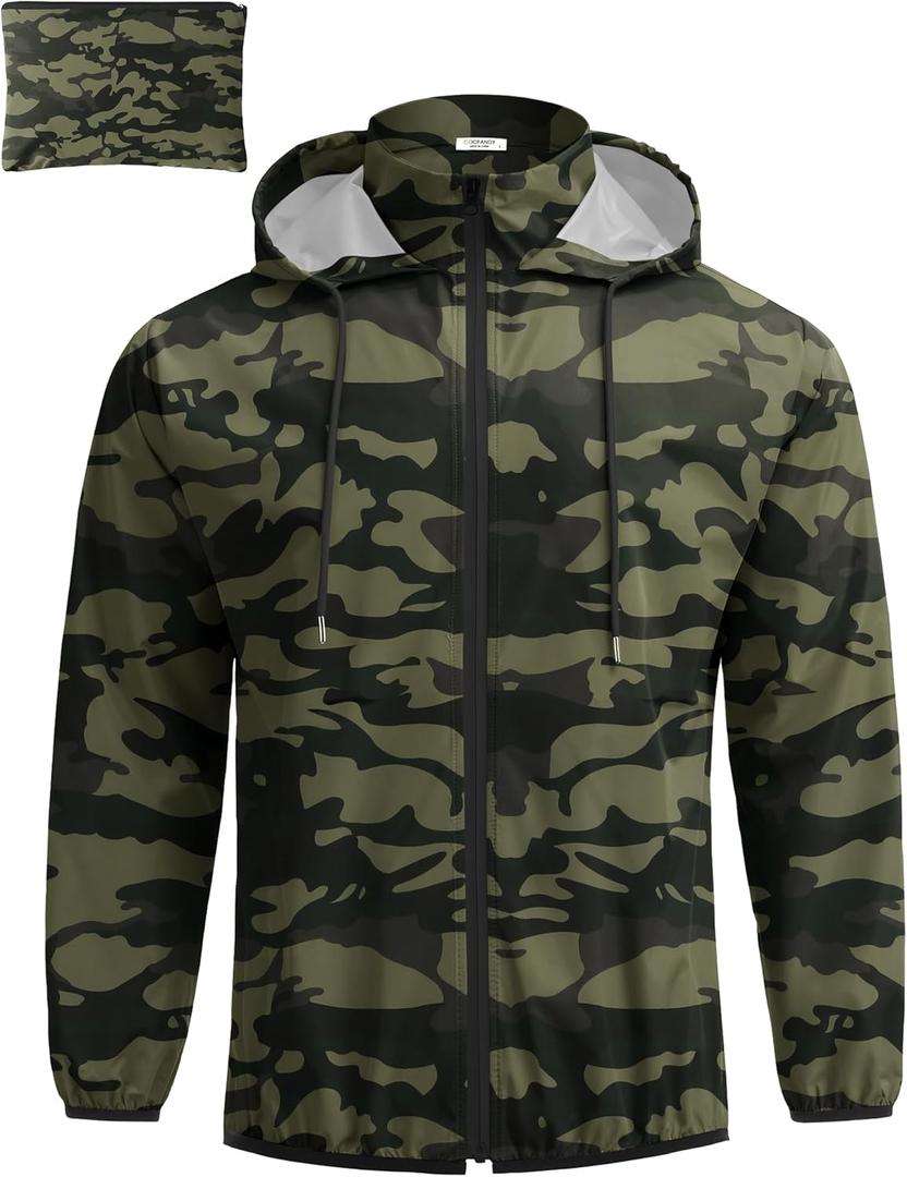 COOFANDY Men's Packable Rain Jacket Lightweight Waterproof Raincoat with Hood Travel Hiking Golf Windbreaker (Large)