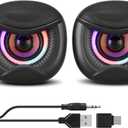 USB Computer Speakers for RGB Lighting, PC Speakers with a USB-C Interface are Suitable for Desktop Laptop Monitor, Owl Eye Design, Colorful Lights