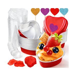 Heart Shaped Cake Pans Valentines Aluminum Mini Cake Pans with Lids for Baking 36 Packs 3.4 Ounces Disposable Cupcake Cup Cake Pan Baking Supplies for Valentine Wedding Mother's Day Birthday